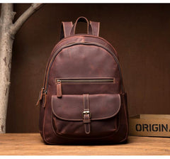 Fashion Brown Mens Leather 14-inch Large Laptop Backpacks Brown Travel Backpacks School Backpack for men - imessengerbags