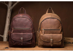 Fashion Brown Mens Leather 14-inch Large Laptop Backpacks Brown Travel Backpacks School Backpack for men - imessengerbags