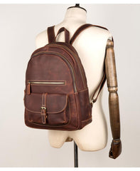Fashion Brown Mens Leather 14-inch Large Laptop Backpacks Brown Travel Backpacks School Backpack for men - imessengerbags