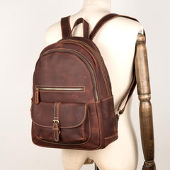 Fashion Brown Mens Leather 14-inch Large Laptop Backpacks Brown Travel Backpacks School Backpack for men - imessengerbags