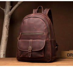 Fashion Brown Mens Leather 14-inch Large Laptop Backpacks Brown Travel Backpacks School Backpack for men - imessengerbags