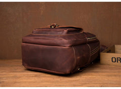 Fashion Brown Mens Leather 14-inch Large Laptop Backpacks Brown Travel Backpacks School Backpack for men - imessengerbags