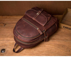 Fashion Brown Mens Leather 14-inch Large Laptop Backpacks Brown Travel Backpacks School Backpack for men - imessengerbags