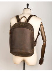 Vintage Brown Mens Leather 14 inches Laptop Backpacks Dark Brown Travel Backpacks School Backpacks for men