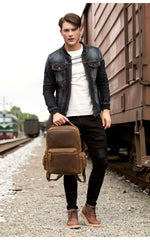 Fashion Brown Mens Leather 15-inch Computer Laptop Backpack Brown Travel Backpack School Backpacks for men - imessengerbags