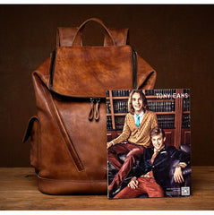Cool Brown Mens Leather 15-inch Computer Backpacks Fashion Travel Backpacks School Backpack for men - imessengerbags