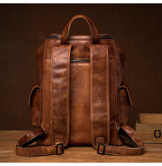 Cool Brown Mens Leather 15-inch Computer Backpacks Fashion Travel Backpacks School Backpack for men - imessengerbags
