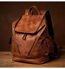 Cool Brown Mens Leather 15-inch Computer Backpacks Fashion Travel Backpacks School Backpack for men - imessengerbags