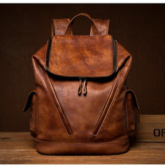 Cool Brown Mens Leather 15-inch Computer Backpacks Fashion Travel Backpacks School Backpack for men - imessengerbags