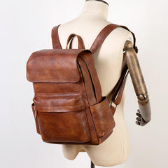 Brown Fashion Mens Leather Large 15inch Laptop Backpacks Black Travel Backpacks School Backpack for men - imessengerbags