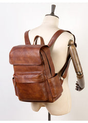 Brown Fashion Mens Leather Large 15inch Laptop Backpacks Black Travel Backpacks School Backpack for men - imessengerbags