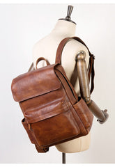 Brown Fashion Mens Leather Large 15inch Laptop Backpacks Black Travel Backpacks School Backpack for men - imessengerbags