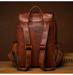 Brown Fashion Mens Leather Large 15inch Laptop Backpacks Black Travel Backpacks School Backpack for men - imessengerbags