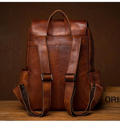 Brown Fashion Mens Leather Large 15inch Laptop Backpacks Black Travel Backpacks School Backpack for men