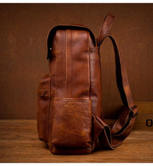 Brown Fashion Mens Leather Large 15inch Laptop Backpacks Black Travel Backpacks School Backpack for men - imessengerbags