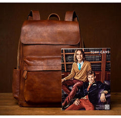 Brown Fashion Mens Leather Large 15inch Laptop Backpacks Black Travel Backpacks School Backpack for men - imessengerbags