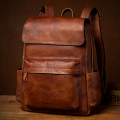 Brown Fashion Mens Leather Large 15inch Laptop Backpacks Black Travel Backpacks School Backpack for men - imessengerbags