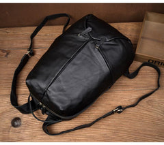Black Fashion Mens Leather 15-inches Large Backpacks Coffee Travel Backpacks School Backpacks for men - imessengerbags