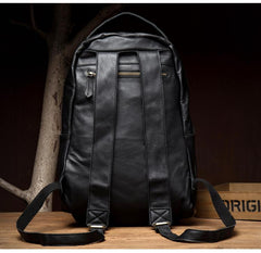 Black Fashion Mens Leather 15-inches Large Backpacks Coffee Travel Backpacks School Backpacks for men - imessengerbags