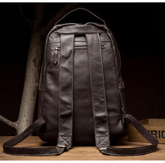 Black Fashion Mens Leather 15-inches Large Backpacks Coffee Travel Backpacks School Backpacks for men - imessengerbags