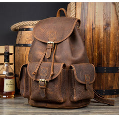 Fashion Brown Mens Leather 15inches Large Backpacks Travel Backpacks School Backpacks for men - imessengerbags