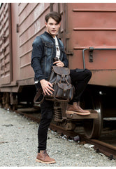 Fashion Brown Mens Leather 15inches Large Backpacks Travel Backpacks School Backpacks for men - imessengerbags