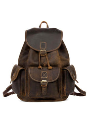 Fashion Brown Mens Leather 15inches Large Backpacks Travel Backpacks School Backpacks for men - imessengerbags