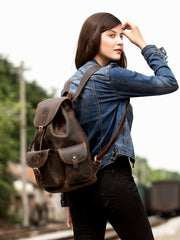 Fashion Brown Mens Leather 15inches Large Backpacks Travel Backpacks School Backpacks for men - imessengerbags