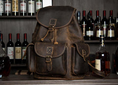 Fashion Brown Mens Leather 15inches Large Backpacks Travel Backpacks School Backpacks for men - imessengerbags