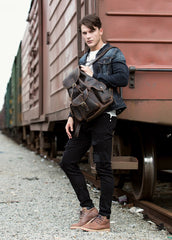Fashion Brown Mens Leather 15inches Large Backpacks Travel Backpacks School Backpacks for men - imessengerbags