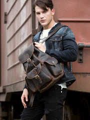 Fashion Brown Mens Leather 15inches Large Backpacks Travel Backpacks School Backpacks for men - imessengerbags