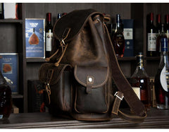 Fashion Brown Mens Leather 15inches Large Backpacks Travel Backpacks School Backpacks for men - imessengerbags