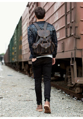 Fashion Brown Mens Leather 15inches Large Backpacks Travel Backpacks School Backpacks for men - imessengerbags