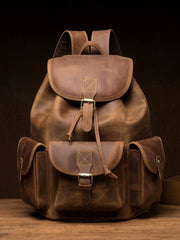 Fashion Brown Mens Leather 15inches Large Backpacks Travel Backpacks School Backpacks for men - imessengerbags