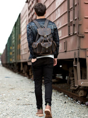 Fashion Brown Mens Leather 15inches Large Backpacks Travel Backpacks School Backpacks for men - imessengerbags