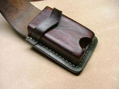 Black Handmade Leather Mens Slim Zippo Lighter Case Black Slim Zippo Lighter Holder with Belt Loop for Men - imessengerbags