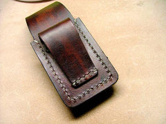 Black Handmade Leather Mens Slim Zippo Lighter Case Black Slim Zippo Lighter Holder with Belt Loop for Men - imessengerbags