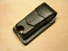 Black Handmade Leather Mens Slim Zippo Lighter Case Black Slim Zippo Lighter Holder with Belt Loop for Men - imessengerbags