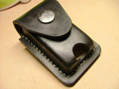 Black Handmade Leather Mens Slim Zippo Lighter Case Black Slim Zippo Lighter Holder with Belt Loop for Men - imessengerbags