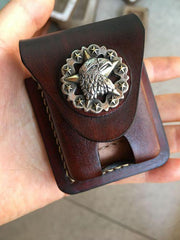 Coffee Handmade Star Leather Classic Zippo Lighter Case Zippo Lighter Holder With Belt Clip Loop For Men - imessengerbags