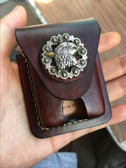 Coffee Handmade Star Leather Classic Zippo Lighter Case Zippo Lighter Holder With Belt Clip Loop For Men - imessengerbags
