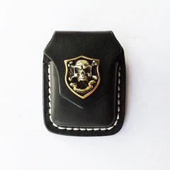 Handmade Mens Coffee Leather Classic Zippo Lighter Cases Black Zippo Lighter Holder with Belt Clip - imessengerbags