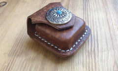 Handmade Mens Blue Leather Classic Zippo Lighter Cases Tan Zippo Lighter Holder with Belt Clip