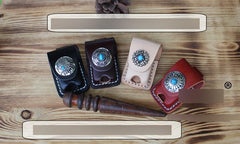 Handmade Mens Coffee Leather Slim Zippo Lighter Case Black Zippo Lighter Holder with Belt Loop - imessengerbags