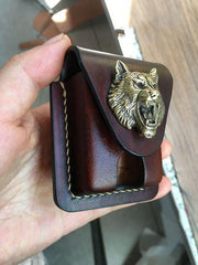 Coffee Handmade Leather Mens Classic Zippo Lighter Case Zippo Lighter Holder with Belt Loop for Men