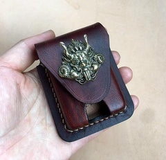 Coffee Handmade Leather Mens Classic Zippo Lighter Case Zippo Lighter Holder with Belt Loop for Men - imessengerbags