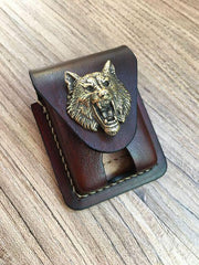 Coffee Handmade Leather Mens Classic Zippo Lighter Case Zippo Lighter Holder with Belt Loop for Men