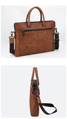 Brown Leather Men 14 inches Vintage Briefcase Handbag Blue Laptop Handbag Messenger Bag For Men