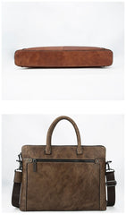 Brown Leather Men 14 inches Vintage Briefcase Handbag Blue Laptop Handbag Messenger Bag For Men - imessengerbags