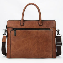 Brown Leather Men 14 inches Vintage Briefcase Handbag Blue Laptop Handbag Messenger Bag For Men - imessengerbags